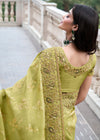 Brass Green Embroidered Designer Tissue Silk Saree