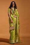 Brass Green Handloom Satin Silk Saree