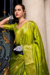 Brass Green Handloom Satin Silk Saree