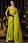 Brass Green Handloom Satin Silk Saree