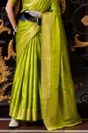 Brass Green Handloom Satin Silk Saree