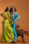 Brass Green Handloom Satin Silk Saree