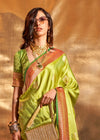 Brass Green Handloom Woven Satin Silk Saree