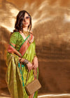 Brass Green Handloom Woven Satin Silk Saree