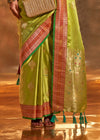 Brass Green Handloom Woven Satin Silk Saree