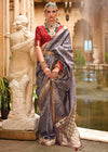 Bridal Blue Banarasi Silk Saree With Contrast Blouse