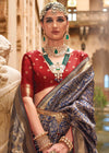 Bridal Blue Banarasi Silk Saree With Contrast Blouse