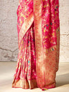 Bridal Red Zari Woven Banarasi Silk Saree With Contrast Blouse