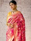 Bridal Red Zari Woven Banarasi Silk Saree With Contrast Blouse