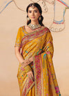 Bright Mustard Yellow Pichwai Designer Dola Silk Saree