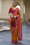 Bright Orange Kanjivaram Saree With Zari Weaving