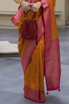 Bright Orange Kanjivaram Saree With Zari Weaving