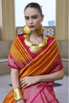 Bright Orange Kanjivaram Saree With Zari Weaving