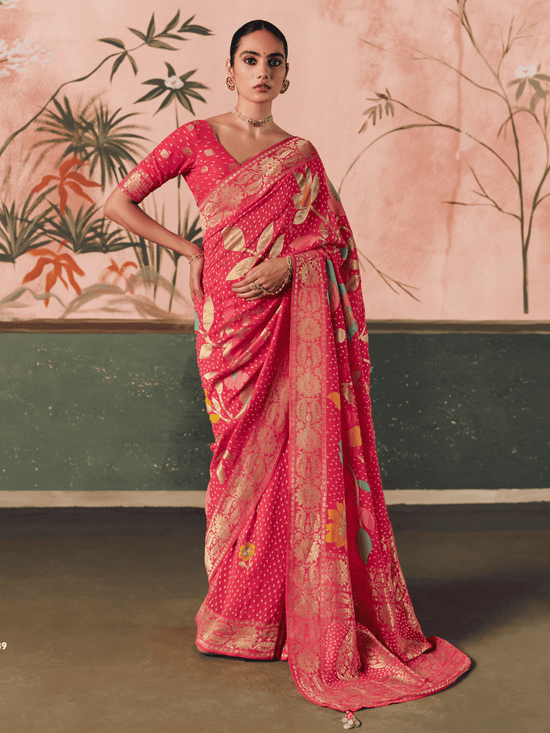 Bright Pink Bandhani Patola Silk Saree