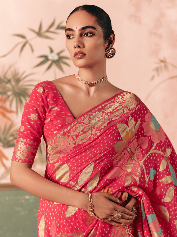 Bright Pink Bandhani Patola Silk Saree