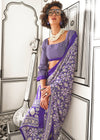 Bright Purple Ajrakh Satin Crepe Saree