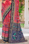 Bright Red and Navy Blue Patola Printed Silk Saree