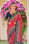 Bright Red and Navy Blue Patola Printed Silk Saree