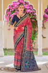 Bright Red and Navy Blue Patola Printed Silk Saree