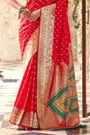 Bright Red Banarasi Soft Silk Saree With Gold Zari