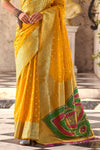 Bright Yellow Banarasi Soft Silk Saree With Gold Zari