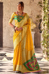 Bright Yellow Banarasi Soft Silk Saree With Gold Zari