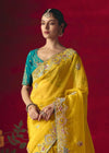 Bright Yellow Designer Silk Saree with Contrast Blouse
