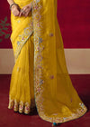 Bright Yellow Designer Silk Saree with Contrast Blouse