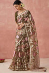 Brown Brasso Organza Printed Saree