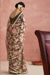 Brown Brasso Organza Printed Saree