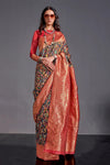 Brown Multicolor Kashmiri Handloom Silk Saree