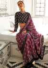 Burgandy Purple Ajrakh Satin Crepe Saree