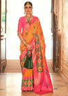 Burnt Orange and Pink Woven Banarasi Saree