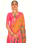 Burnt Orange and Pink Woven Banarasi Saree