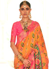 Burnt Orange and Pink Woven Banarasi Saree