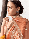 Burnt Orange Embroidered Designer Organza Silk Saree With Contrast Blouse