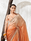 Burnt Orange Embroidered Designer Organza Silk Saree With Contrast Blouse