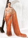 Burnt Orange Embroidered Designer Organza Silk Saree With Contrast Blouse