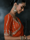 Burnt Orange Embroidered Designer Satin Silk Saree