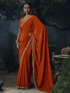 Burnt Orange Embroidered Designer Satin Silk Saree