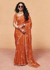 Burnt Orange Organza Silk Designer Saree