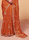 Burnt Orange Organza Silk Designer Saree