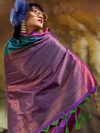 Peacock Blue Kanjivaram Silk Saree With Contrast Blouse