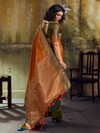 Rust Orange Kanjivaram Silk Saree With Contrast Blouse