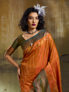 Rust Orange Kanjivaram Silk Saree With Contrast Blouse