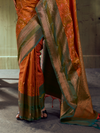 Rust Orange Kanjivaram Silk Saree With Contrast Blouse