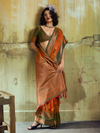 Rust Orange Kanjivaram Silk Saree With Contrast Blouse
