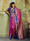 Rani Pink Kanjivaram Silk Saree With Contrast Blouse