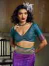 Violet Purple Kanjivaram Silk Saree With Contrast Blouse