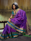 Violet Purple Kanjivaram Silk Saree With Contrast Blouse